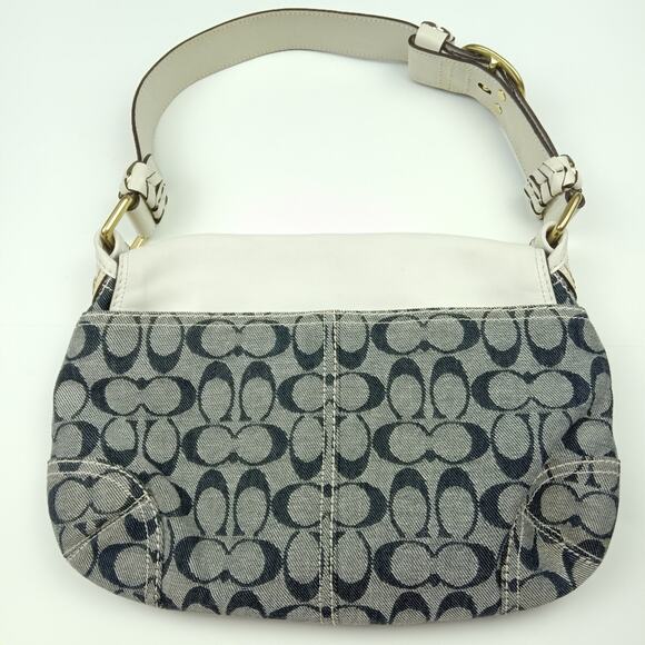 2007 Coach Resort Collection Signature Denim Parchment Leather Bleecker Bag - Picture 2 of 10